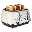 Korona 21676 Retro-Toaster | 4-Scheiben-Toaster | Creme | 6-stufige Röstgrad-Einstellung und zusätzliche Auftau- und Aufwärmfunktion | 1.630 Watt | inkl. Brötchen-Aufsatz