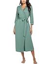MAXMODA Women Robe Soft Knit Long Bathrobe Sleepwear Loungewear with Pockets(Celadon Green S)