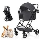 Beberoad Pets R4 Pet Stroller for Small Dogs & Cats Lightweight Foldable Pet Stroller with Detachable Carrier for Travel Camping (Black)