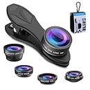 APEXEL 5-in-1 Phone Camera Lens Kit -0.63X Wide Angle Lens & 15X Macro Lens + 190°Fisheye Lens/CPL + 2X Telephoto Lens Compatible with Most Smartphones