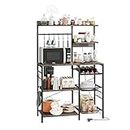 Vermess Large Bakers Rack with Power Outlets,6-Tier Microwave Stand,Kitchen Shelf with Wire Basket, Gray Oak