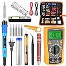 Soldering Iron Kit with Digital Multimeter, 80W Adjustable Temperature (180-480℃) Welding Tool with ON-Off Switch, Electronic Soldering Kit for Inspection, Circuit Board Repair, Electronic DIY