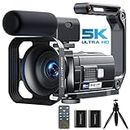 Video Camera Camcorder 5K 56MP YouTube Camera WiFi IR Night Vision 3” 270° Rotatable Touchscreen Vlogging Camera with Microphone,Handheld Stabilizer,Hood,Remote,2 Batteries,Tripod