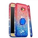 Bling Case for Samsung Galaxy A5 2017 A520, CrazyLemon Heart Shape Quicksand & Full Side Rhinestone Design Pink + Blue Shockproof Soft Silicone TPU Case with Ring Holder Kickstand for Girls Women - 05