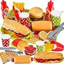 BUYGER Pretend Play Food Sets for Children Kitchen, Plastic Take Apart Toys Hamburger Fast Food Playset Kids Kitchen Accessories Role Play Toys for 3 4 5 Years Old Kids Boys Girls