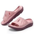 perunvie Womens Recovery Sandals Mens Comfortable Athletic Slides Thick Cushion Lightweight Plantar Fasciitis Sport Sliders of Indoor Outdoor,Arch Support Orthotic Open Toe, Pink, 7.5 Women/5.5 Men