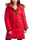 CANADA WEATHER GEAR Women's Winter Coat - Long-Length Parka Jacket with Removable Faux-Fur Trim on Hood, Size Medium, Red Apple/Natural