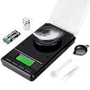 Digital Milligram Pocket Scale, Electronic Reloading, Jewelry and Gems Weigh Scales 50g x 0.001g with Calibration Weight Weighing Pan Powder Scoop Tweezers LCD Display for Kitchen Food