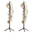 Haddockway Wooden Coat Rack Stand with 8 Hooks New Zealand Pine Adjustable Coat Standing Tree Easy Assembly for Coats, Hats, Scarves and Handbags for Entryway, Hallway, Bedroom, Office,2 PCS