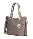 Mia K Collection Crossbody Shoulder Handbag for Women, PU Leather Pocketbook Top-Handle Purse Tote-Satchel Bag Pewter