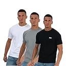 DKNY Men's 3 Pack T-Shirt 100% Cotton Designer Loungewear Short Sleeve, Black/White/Grey Marl, M
