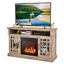 DORTALA Electric Fireplace TV Stand for TVs Up to 55 Inches, Fireplace Entertainment Center with Cabinets & Adjustable Shelves, Remote Control, Natural