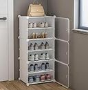 Oumffy Shoe Rack for Home Plastic, 6 Layers Shoe Organizer with Doors, Plastic Shoe Storage Cabinet Shelves Organizer/Multi-Purpose for Bedroom, Entryway, Steel Frame, Plastic Panel (6 Layers, White)