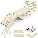 bbgroundgrm Beech Pikler Triangle Set Climber 5 in 1, Toddler Climbing Toys Indoor Folding with 41in Ramp & 43in Arch & Mat for Montessori Play Gym for Toddlers and Kids 1-7