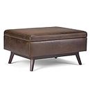 Simpli Home Owen Coffee Table Ottoman with Storage, Distressed Chestnut Brown