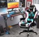 Gaming Chair with Footrest, Full Massage Chair with Bluetooth Speaker, LED Light