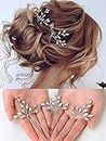 Heread Crystal Bride Wedding Hair Pins Rhinstones Bridal Hair Accessories Head Piece for Women and Girls (Pack of 3) (A Silver)