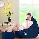 Devogue Leather Beans Bag Chair Cover with Footrest Cover Without Filled Beans (Navy Blue Color,4XL)