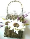 Wicker Purse Dried Flowers Artificial Wall Hanging Floral Decor