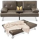 Best Choice Products Faux Leather Upholstered Modern Convertible Futon, Adjustable Folding Sofa Bed, Guest Bed w/Removable Armrests - Gray