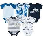 Members Mark Baby Boy 5-Pack Cotton Snap Bodysuits Shark Sizes NB to 24M Shark