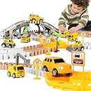 191 PCS Construction Race Tracks Set for Kids,Flexible Track Playset, 2 Electric Cars 6 Construction Cars, for 3 4 5 6 7 8 Year Old Boys Girls