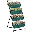 Outsunny 4-Tier Vertical Raised Garden Bed with 4 Planter Boxes, Outdoor Plant Stand Grow Container with Leaking Holes for Balcony Patio Outdoor, Green