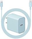 iPhone Charger Super Fast Charging 20W PD Power Wall Charger with 6FT Charging Cable Compatible i Phone 14/14 Pro Max/13/13 Pro Max/12/12 Pro/12 Pro Max/11/11 Pro iPad(Blue)