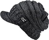 C.C Trendy Warm Oversized Chunky Soft Oversized Ribbed Slouchy Knit Hat with Visor Brim, Black / Charcoal, One size