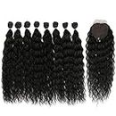 DÉBUT synthetic hair bundles with closure weave bundles with frontal swiss lace 9pcs Water Wave 20 inch 240g high temperature fiber (20 inches, 1B)