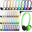 40 Pack Bulk Kids Headphones Multi Color Classroom Wired Headphone Comfortable Adjustable on Ear Student Headphone with 3.5 mm Headphone Plug for Boy Girl Student Museum Travel Plane Tablet, 10 Colors