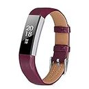 iHillon Compatible with Fitbit Alta (HR)/ Fitbit Ace Bands, Classic Soft Genuine Leather Strap Compatible with Fitbit Alta/Alta Hr/Fitbit Ace Women Men Wristband (Wine&Black)