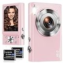 Digital Camera, 4K Autofocus Photo Camera HD 48MP with 2.8 Inch Large Screen, 16X Digital Zoom, Compact Camera for Photography, Camera for Teenagers, Adults, Beginners (Pink)