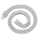 JUNVirtuous Cuban Link Chain Mens Iced Out Miami Cuban Necklace Silver/Gold Bling Diamond Hip Hop Jewelry for Women (16 inch Silver Necklace)