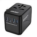 LENCENT Universal Travel Adapter, International Charger with 3 USB Ports & Type-C PD Charging Adaptor for Cellphones,Laptop, All in One Travel Plug Adapter for Over 200 Countries (USA UK EU AUS) Black
