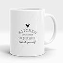 LASTWAVE Cooking Coffee Mugs Collection, Kitchen Open Daily for Quick Service - Cook It Yourself!, Graphic Printed 325ml Ceramic Coffee Mug | Gift for Chef, Cook
