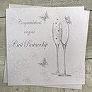 White Cotton Cards Wedding Card, Civil Partnership, Champagne Flutes Handmade PD198,16cm x 16cm