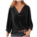 SKDOGDT Velvet Tops for Women Long Sleeve Elegant Button V Neck Velour Blouses Plus Size Plain Work Office Sweatshirts Tshirt, A03 Deals of the Dayblack, Large