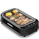 Smokeless Grill Indoor, CUSIMAX Electric Grill, 1500W Indoor Grill Portable Korean BBQ Grill with LED Smart Display & Tempered Glass Lid, Non-stick Removable Grill Plate, Dishwasher Safe, Black