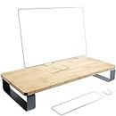 KD Essentials – Support pour moniteur et rehausseur d’écran en bambou et métal (surélève l’écran et améliore l’ergonomie sur le bureau, rangement pour le clavier et la souris, bois clair/noir)
