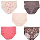 Delta Burke Intimates Women's Brief Panties Sexy Side Lace (5Pr), Brown Pink Cherry Blossoms, X-Large Plus