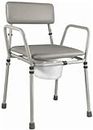 Aidapt Free Standing Height Adjustable Stacking Commode Chair with Padded Back, Arm Support and Padded Over Seat Flat Pack Aid