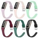 6 Pack Slim Soft Silicone Wristbands Compatible with Fitbit Charge 4 Bands, Sports Replacement Straps for Fitbit Charge 4 / Fitbit Charge 3 / Charge 4 SE/Charge 3 SE Women Men (6 Pack B)