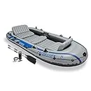 Intex 68325EP Excursion Inflatable 5 Person Heavy Duty Fishing Boat Raft Set with 2 Aluminum Oars & High Output Air Pump for Lakes & Mild Rivers, Gray