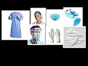 Supreme-PPE Kit Travelling Kit Gown Cap N95mask Face Shield Latex Glove Shoe Cover Safety Jacket (Blue) Size Standard Disposable and Reusable and Washable Gown Kit Set Pack of 1 Set Kit
