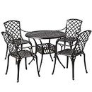 Yaheetech 5-Piece Outdoor Furniture Dining Set, All-Weather Cast Aluminum Conversation Set for Yard Garden Deck, Includes 4 Chairs and 1 Round Table with Umbrella Hole