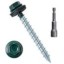 LIONMAX Green Metal Roofing Screws 2 Inch, 300PCS Roofing Screws with Rubber Washer, 10 x 2" Alloy Steel Screws for Metal Roofing, Hex Head Sheet Metal Screw, 8MM Hex Socket Included