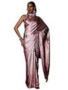 Craftstribe Pink And Grey Colored Digital Printed Crepe Saree With Unstitched Blouse