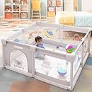 Baybee Playard Playpen for Babies, Smart Folding & Portable Baby Activity Play Area for Kids Indoor with Lock & Suction Cup, Play Gate Fence Playard for Kids Toddlers to 5 Years (125 x 125Cm, Grey)