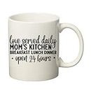 SKY DOT Love Served Daily Moms Kitchen Breakfast Lunch Dinner Open 24 Hours Funny Kitchen Chef Food Lover Gift, Gift Ideas Printed Ceramic Tea/Coffee Mug
